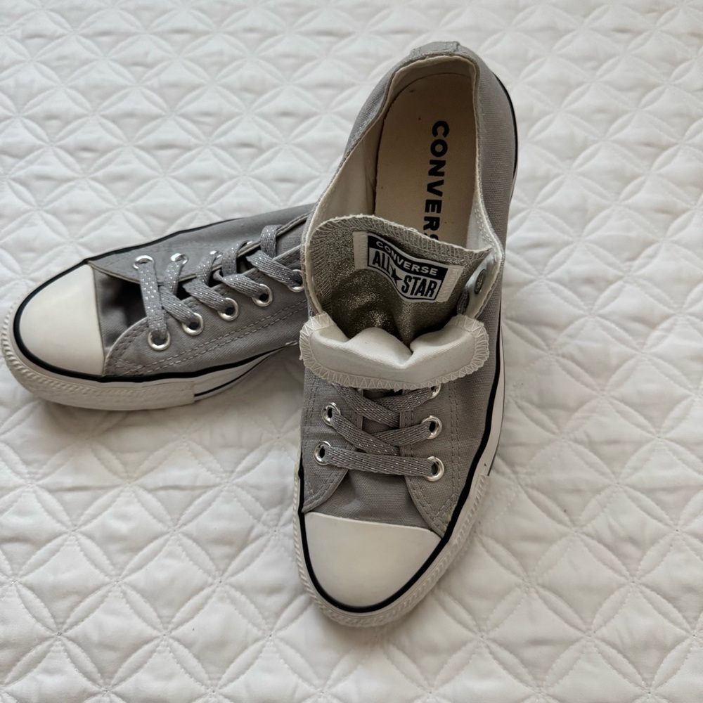 Converse Chuck Taylor All Star Double Tongue Low Top Sneaker Gray White Size 8 - Picture 2 of 15